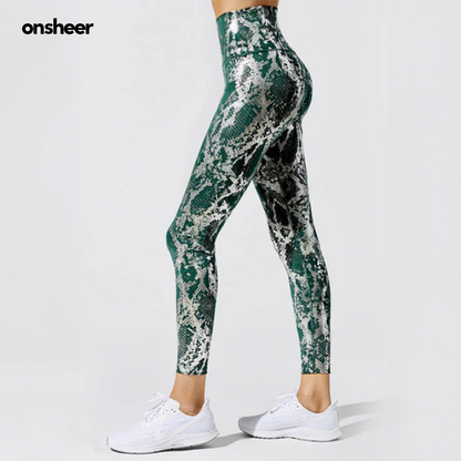 Female High Waist Bronzed Snakeskin Leggings